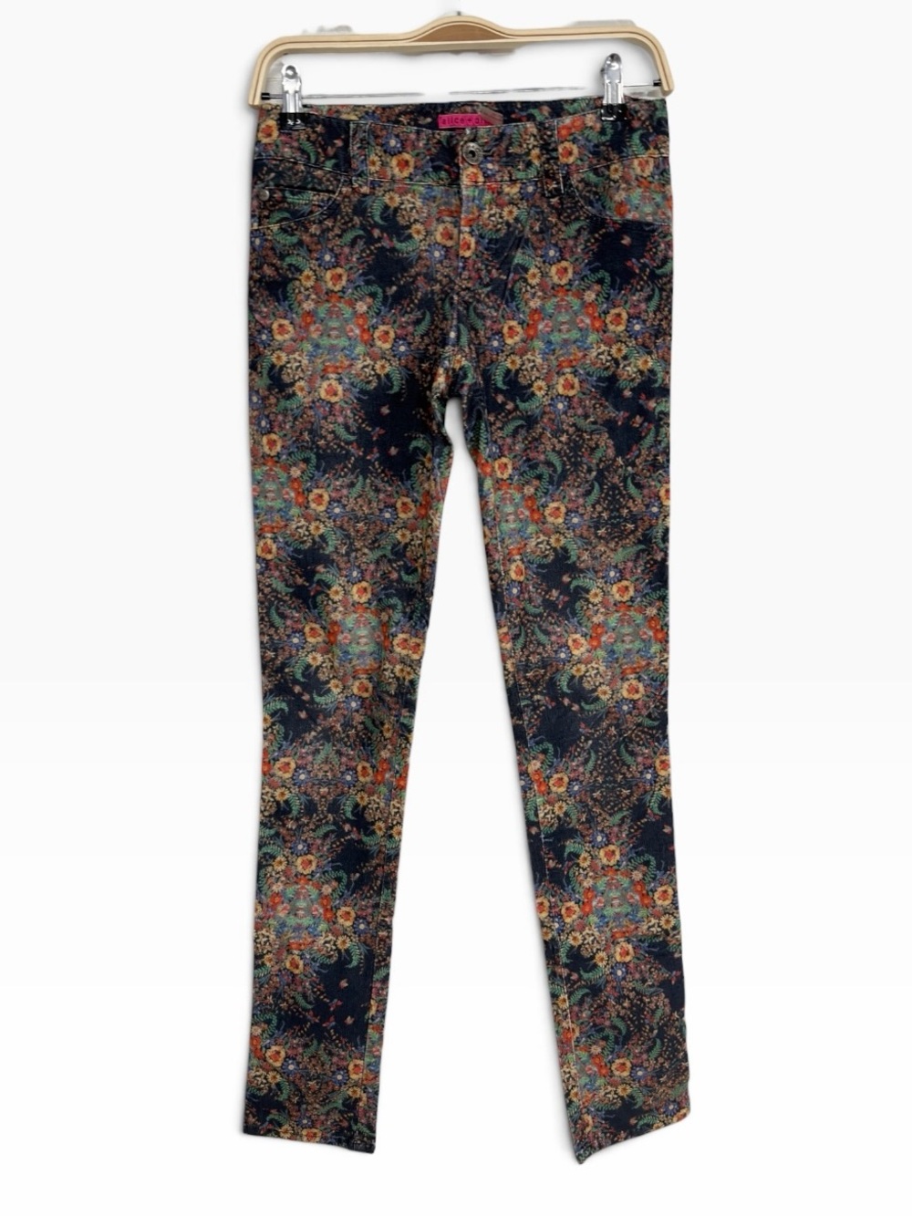 Alice + Olivia Floral Printed Skinny Corduroy Pants Low Rise Size 2 Boho